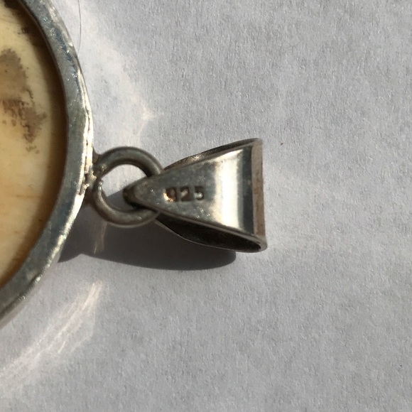 Carved Bone Cuddly Cat in Silver Pendant - Picture 3 of 4